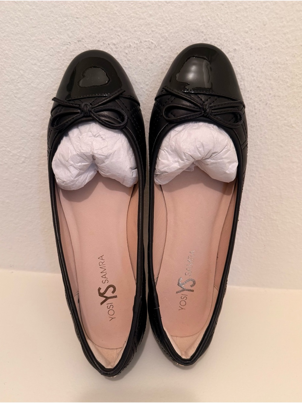 Yosi Samra Black Patent Ballet Flats with Bow
